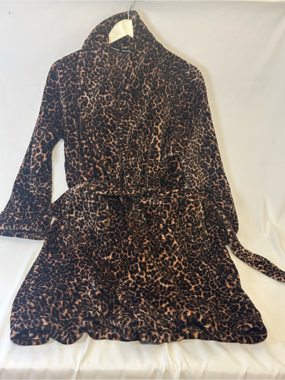 Leopard Print Belted Plush Robe - Brown/Black